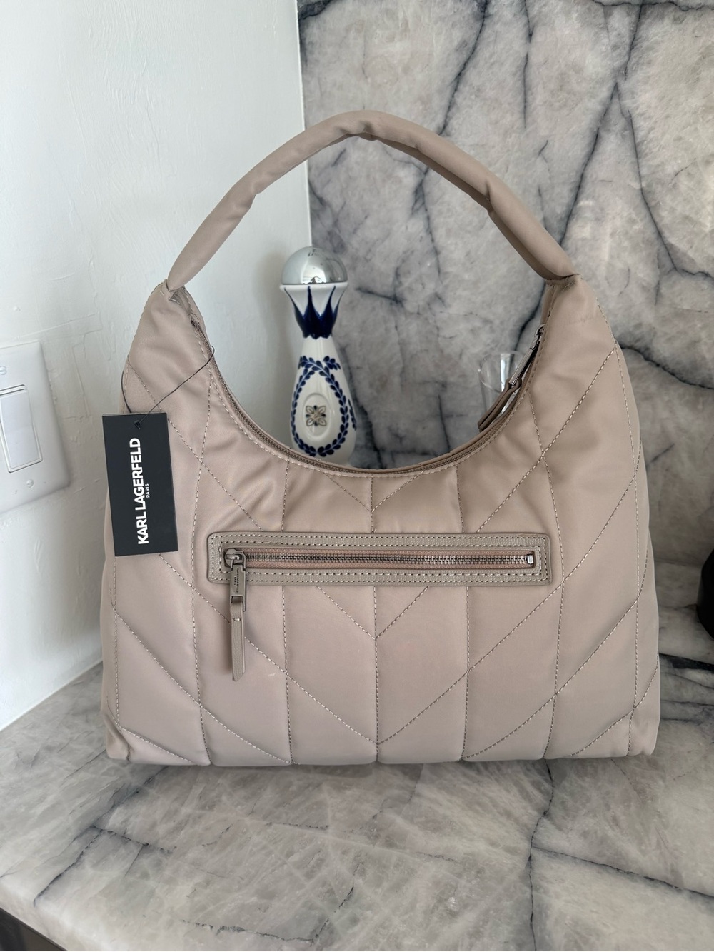 Karl Lagerfeld Voyage MediumQuilted Shoulder Bag in Truffle color - Picture 2 of 10